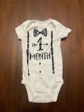 Baby Boy 1 Month Milestone Onesie Tuxedo Bow Tie